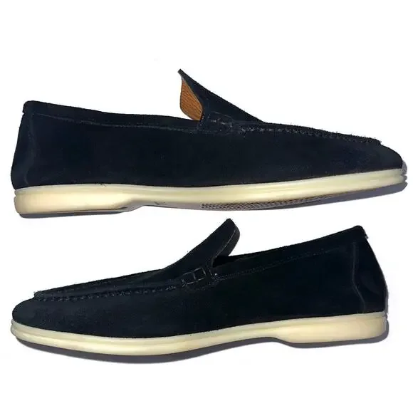 Loro Piana Men’s Black Suede Summer Walk Designer Loafers Size Eur 41/US 8